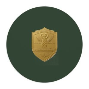 Gold Emblem Round Mouse Pad — Classic Green Desk Mat with Crest